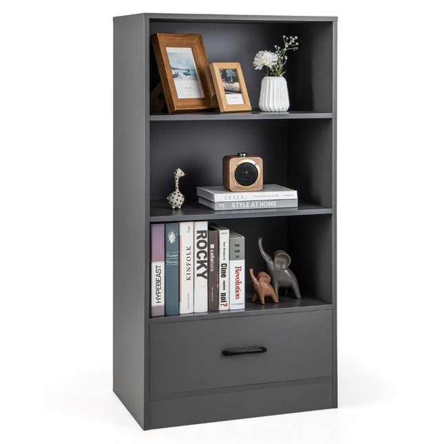 120 cm bookcase with drawers 4 levels wooden storage shelf standing shelf 60 x 38 x 120 cm gray
