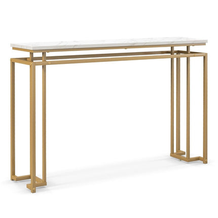 120 cm console table with faux marble table top and geometric metal frame hallway table golden