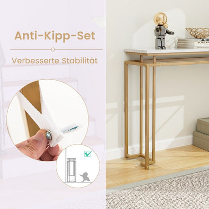120 cm console table with faux marble table top and geometric metal frame hallway table golden