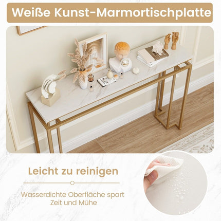 120 cm console table with faux marble table top and geometric metal frame hallway table golden