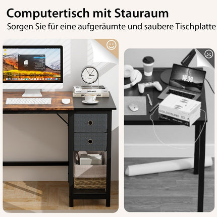 120 cm long desk with 2 drawers & headphone hook & storage compartment computer desk