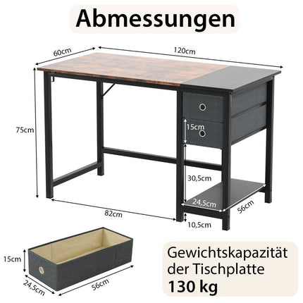 120 cm long desk with 2 drawers & headphone hook & storage compartment computer desk