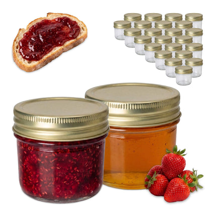 120 ml Glass Jam Jars Set, Twist-Off Gold Lids