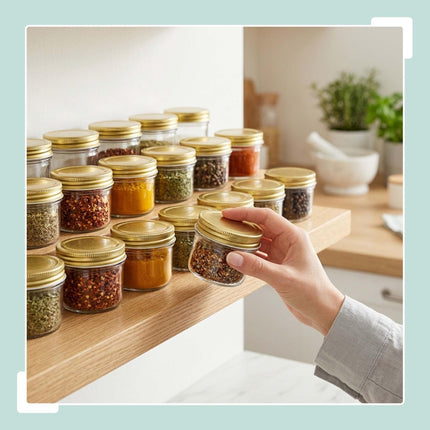 120 ml Glass Jam Jars Set, Twist-Off Gold Lids