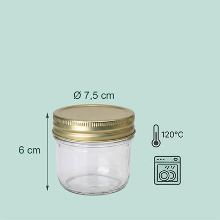 120 ml Glass Jam Jars Set, Twist-Off Gold Lids