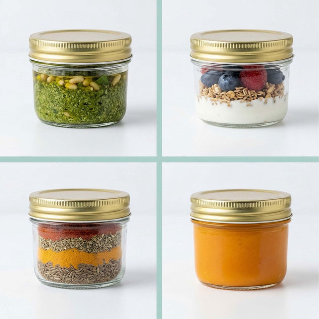Set van 120 ml glazen jampotjes met gouden draaideksels