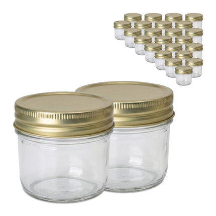 120 ml Glass Jam Jars Set, Twist-Off Gold Lids
