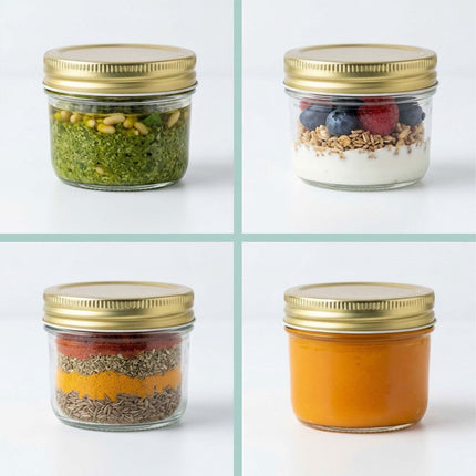 120 ml Glass Jam Jars, Twist-Off Gold Lids Set