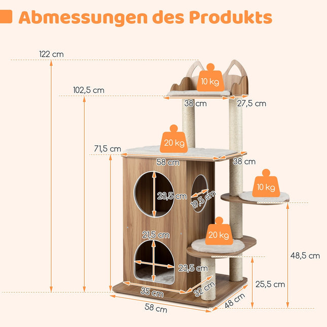 122 cm Cat Tree with 2-Story Condo & Sisal Posts