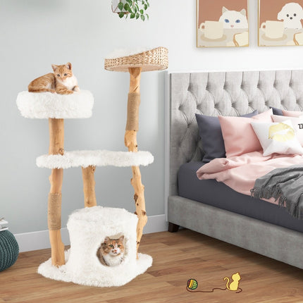 124 cm Wooden Cat Tree with Jute Scratching Posts