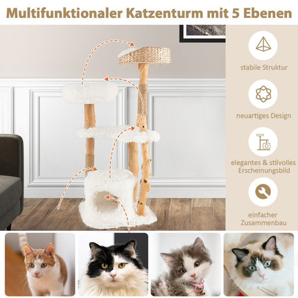 124 cm Wooden Cat Tree with Jute Scratching Posts