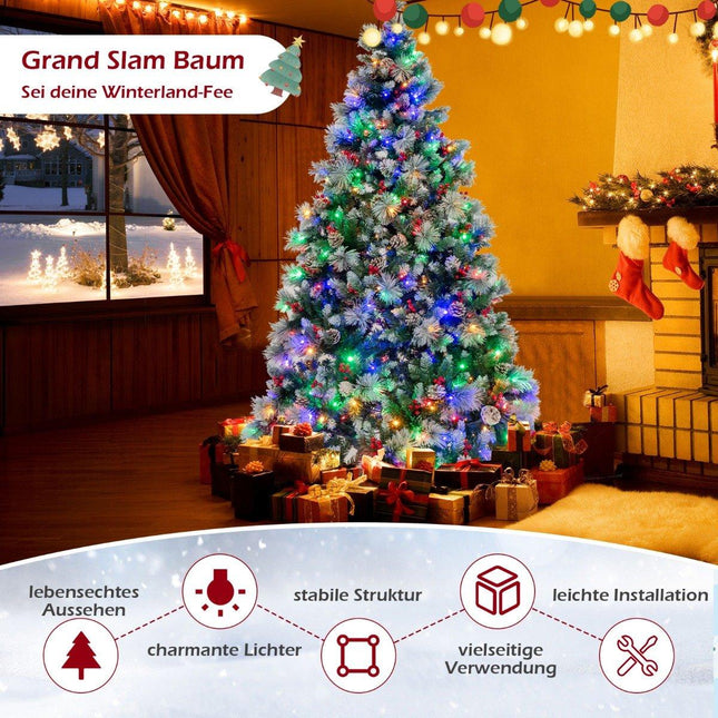 Ø125 x 215 cm Christmas tree with LED lights Christmas tree with berries green + white