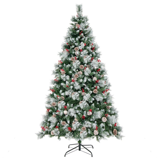 Ø125 x 215 cm Christmas tree with LED lights Christmas tree with berries green + white