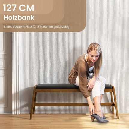 127cm rubber wood bench with seat cushion made of faux leather dining room bench upholstered bench walnut