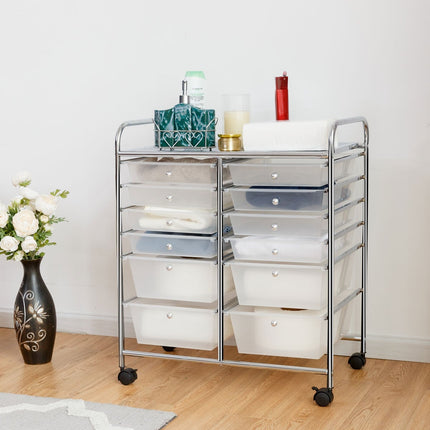 12-Drawer Rolling Cart with Metal Frame & Wheels