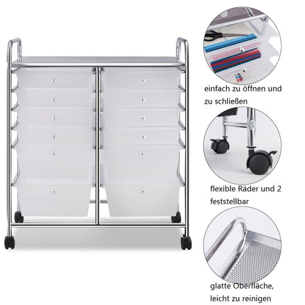 12-Drawer Rolling Cart with Metal Frame & Wheels