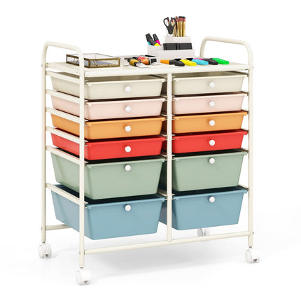12-Drawer Rolling Cart with Metal Frame and Wheels