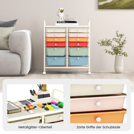 12-Drawer Rolling Cart with Metal Frame and Wheels