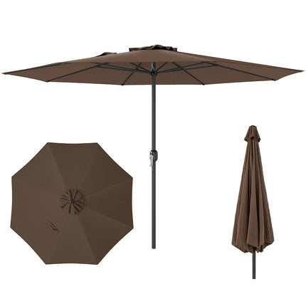 12 Ft Patio Umbrella With Crank Handle, 8 Ribs, Coffee