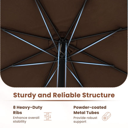 12 Ft Patio Umbrella With Crank Handle, 8 Ribs, Coffee