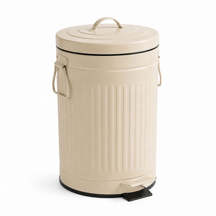 12L Beige Retro Pedal Bin with Soft-Close Lid
