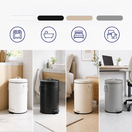 12L Beige Retro Pedal Bin with Soft-Close Lid