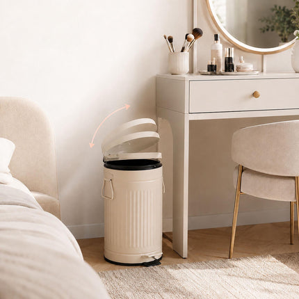 12L Beige Retro Pedal Bin with Soft-Close Lid