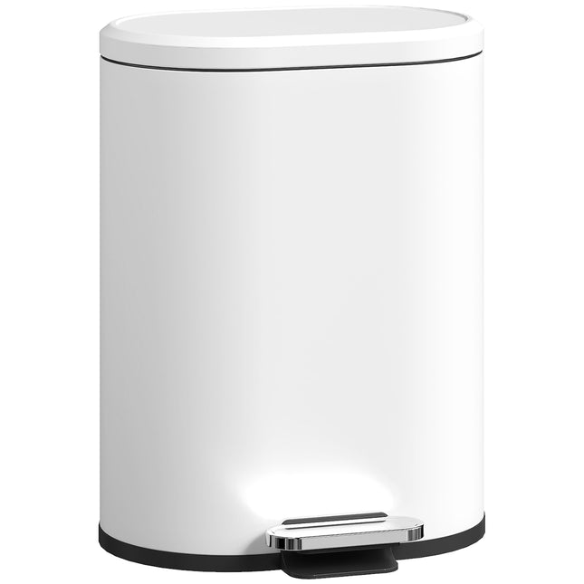 Witte prullenbak van 12 liter met deksel, voetpedaal en softclose-systeem.