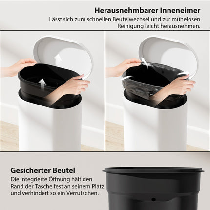 12L White Trash Can with Lid, Foot Pedal, Soft-Close