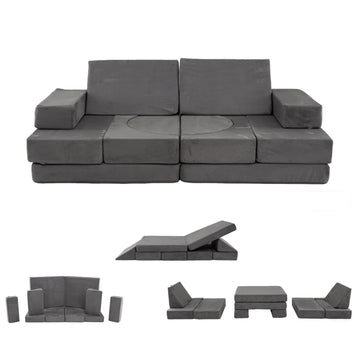 12-Piece Modular Kids Sofa with Washable Covers, Dark Grey