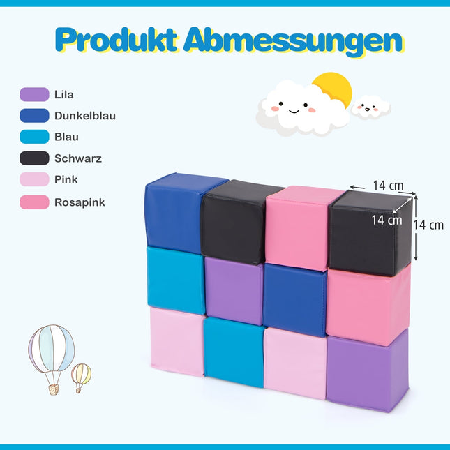 12-Piece Soft Foam Blocks Set for Kids, Multicolor