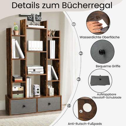 12 Tier Open Back Bookcase & Drawer 81 x 24 x 132 cm Brown