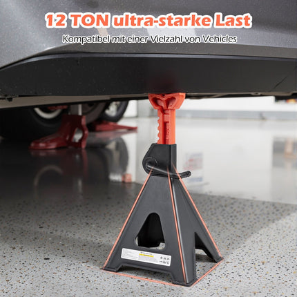 12-Ton Jack Stand Set, Adjustable Height, Heavy Duty