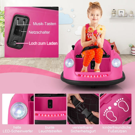 12V Bumper Car Children's Electric Bumper Car with Remote Control &amp; LED lights &amp; Music Pink