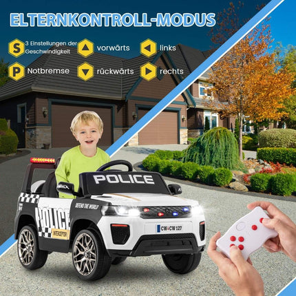 12V elektrische kinderauto Politie elektrische kinderauto met afstandsbediening Elektrische auto voor kinderen vanaf 3 jaar Wit