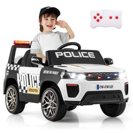 12V elektrische kinderauto Politie elektrische kinderauto met afstandsbediening Elektrische auto voor kinderen vanaf 3 jaar Wit