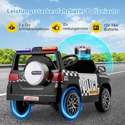 12V elektrische kinderauto Politie elektrische kinderauto met afstandsbediening Elektrische auto voor kinderen vanaf 3 jaar Wit