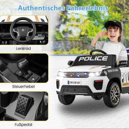 12V elektrische kinderauto Politie elektrische kinderauto met afstandsbediening Elektrische auto voor kinderen vanaf 3 jaar Wit