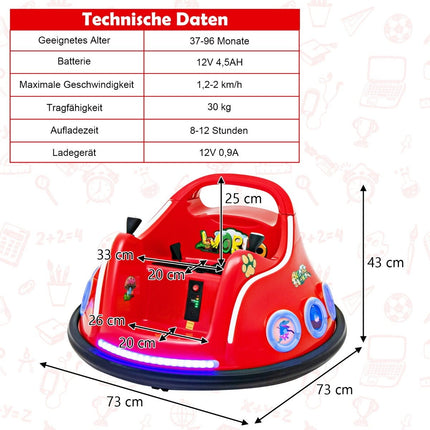 12V Kids Bumper Car, 360° Spin, Music & Remote Control