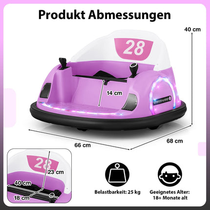12V Kids Electric Bumper Car with Remote, Pink, 360 Spin