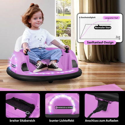 12V Kids Electric Bumper Car with Remote, Pink, 360 Spin