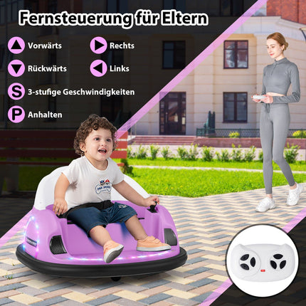12V Kids Electric Bumper Car with Remote, Pink, 360 Spin