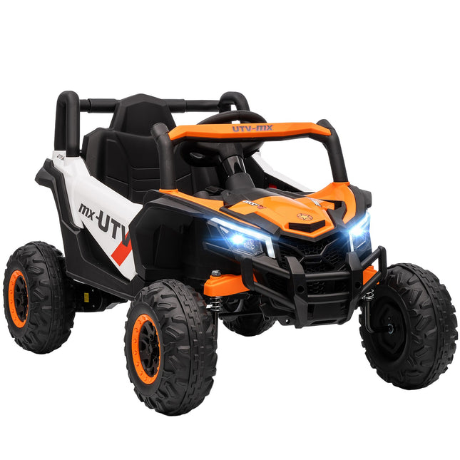 12V Kids Electric Car, Remote, Seatbelt, Horn, LED, USB, Orange