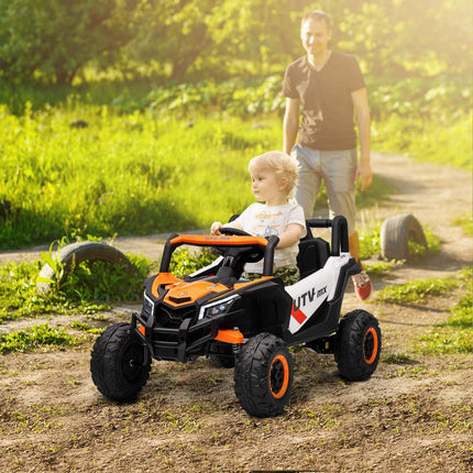 12V Kids Electric Car, Remote, Seatbelt, Horn, LED, USB, Orange