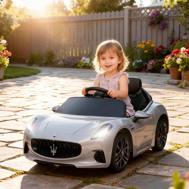 12V Kids Electric Car with LED Lights, Music, Grey