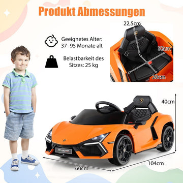 12V Kids Electric Car with LED Lights – Orange