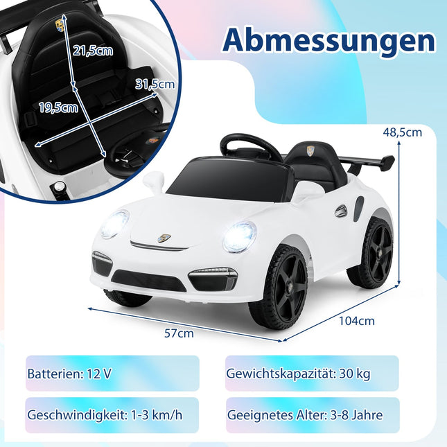 12V Kids Electric Car with Remote, Licensed Porsche, White