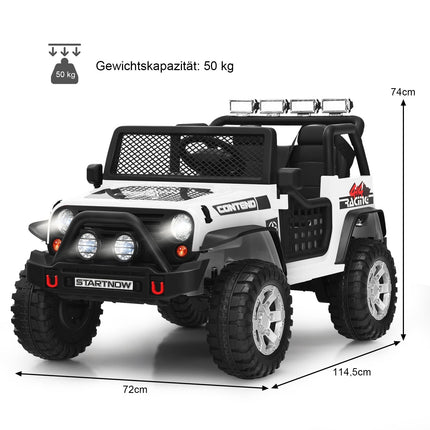 12V Kids Electric Car with Remote, Lights, Music, White