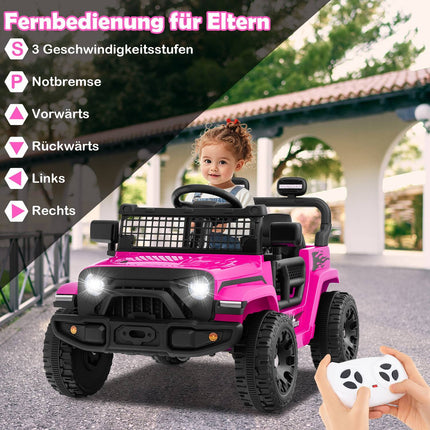 12V Kids Electric Car with Remote, Music, LED Lights, Pink