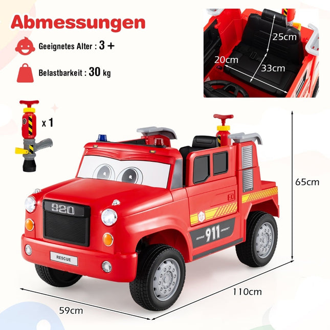 12V Kids Electric Fire Truck with Remote & Water Gun